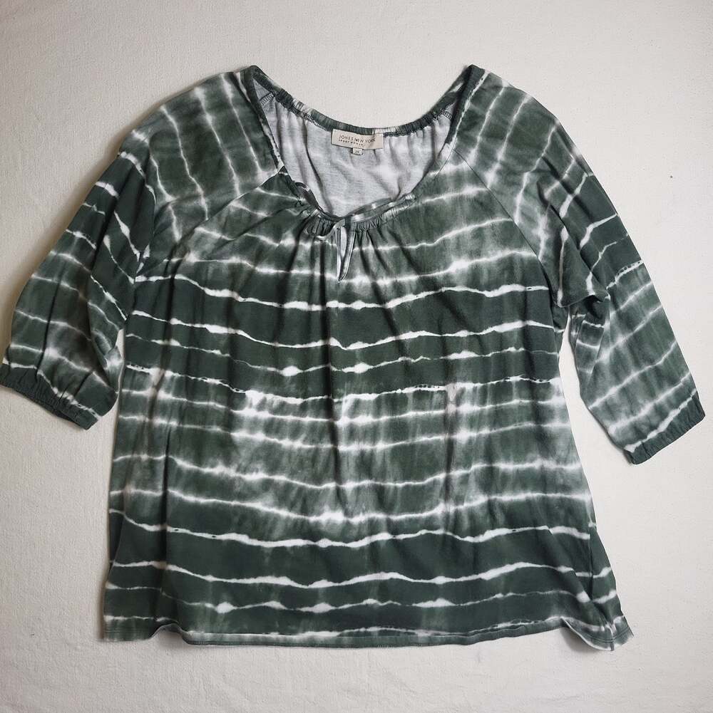 Jones New York Sport Womens 2XL 3/4 Sleeve Green White Tie Dye Stripe Cotton